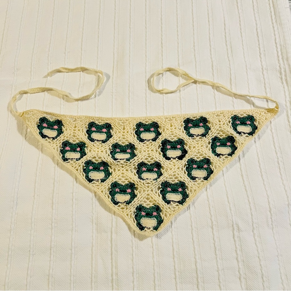 Cream and Green Crochet Hair Scarf - Picture 6 of 6